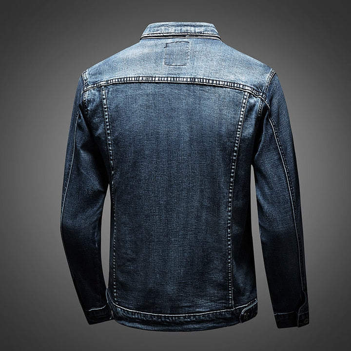 Stylish men's denim jacket, ideal light layering piece for spring & fall. Classic, versatile everyday outerwear.