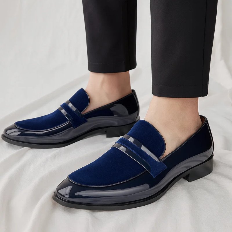 Elegant men's slip-on penny loafers, black leather, ideal comfortable formal footwear & versatile casual shoes.