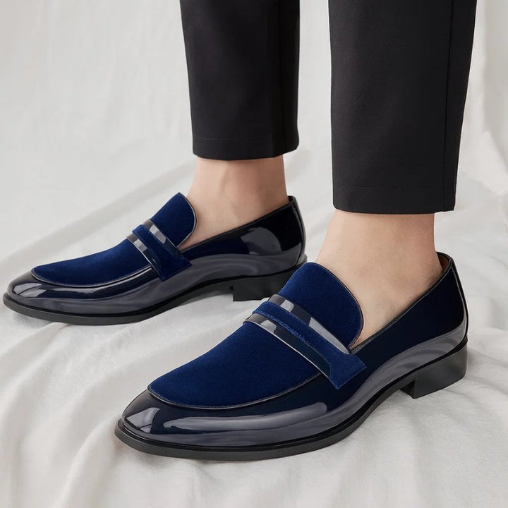 Elegant men's slip-on penny loafers, black leather, ideal comfortable formal footwear & versatile casual shoes.