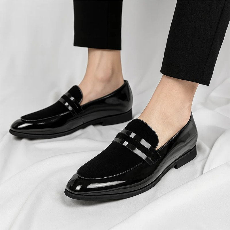 Men's elegant slip-on penny loafers, ideal comfortable dress shoes for formal occasions and smart casual outfits.