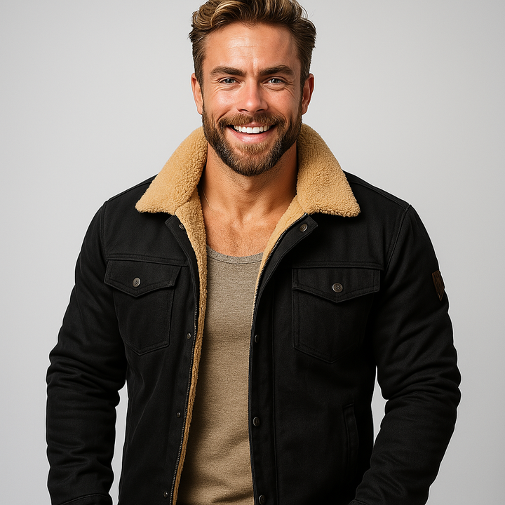 Premium men's shearling collar winter jacket, offering warmth, comfort, and timeless winter fashion.