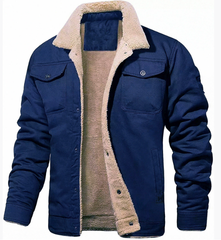Timeless men's classic shearling collar jacket, an essential warm winter coat for cold days.