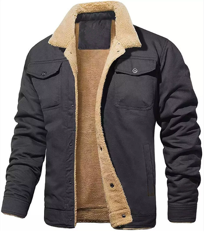 Modern men's shearling collar jacket with a classic twist, ensuring warm comfort for winter.