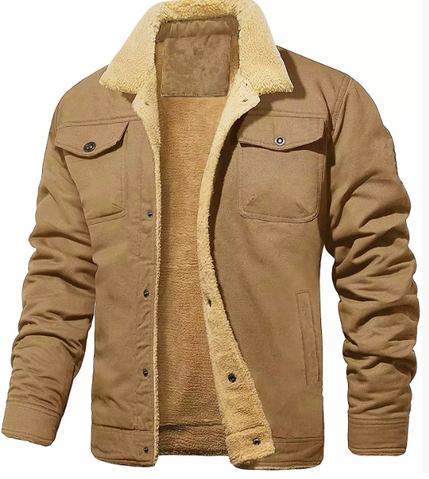 Robust men's shearling collar jacket, ideal for everyday winter wear, combining style and warmth.