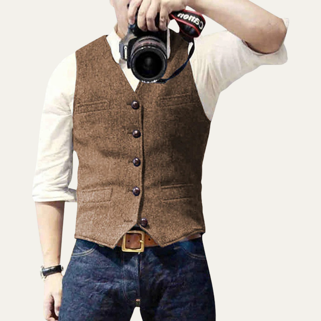 Versatile men's vest, perfect for layering over shirts for a polished, tailored look.