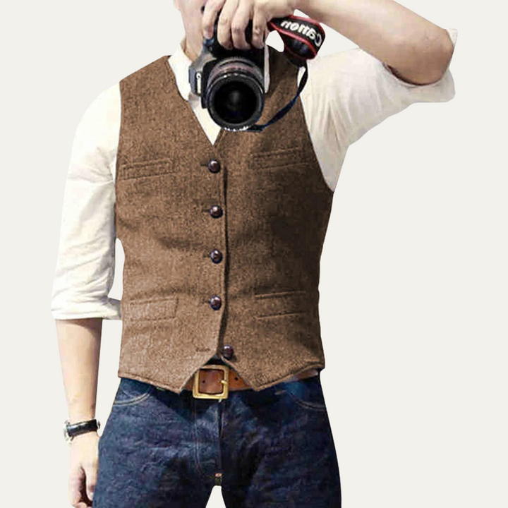 Versatile men's vest, perfect for layering over shirts for a polished, tailored look.