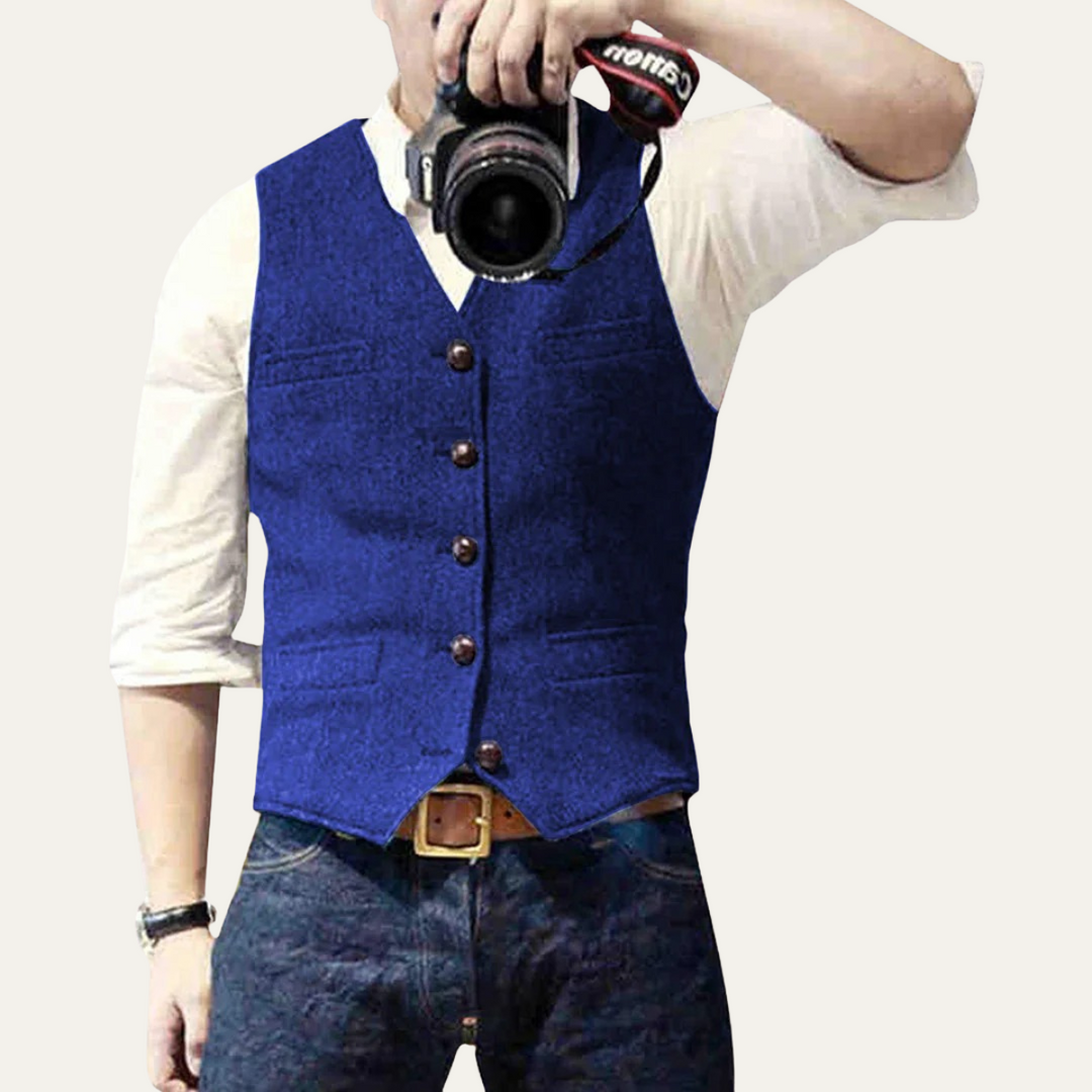 Button-up men's waistcoat, a timeless piece for smart-casual events and refined attire.