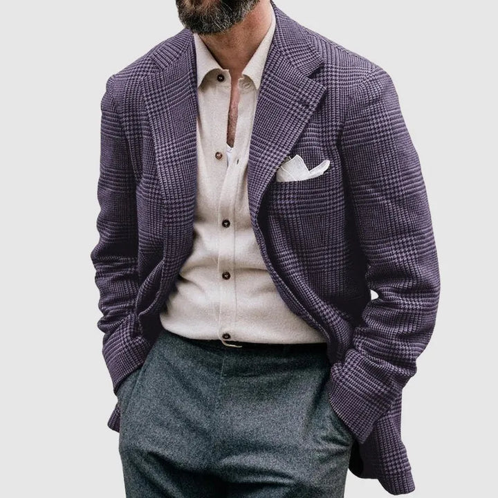 Men's classic checkered blazer, tailored for a smart casual or business look. Versatile formal wear statement piece.
