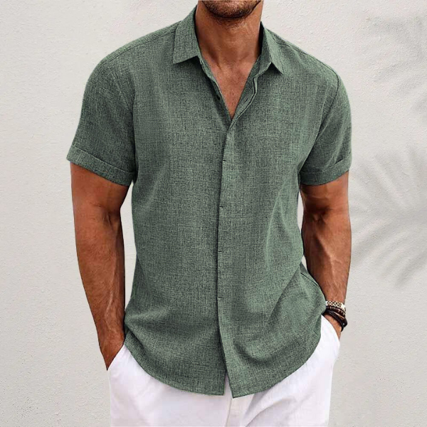 Men's classic collar button shirt, relaxed fit, perfect for casual summer wear and everyday style.