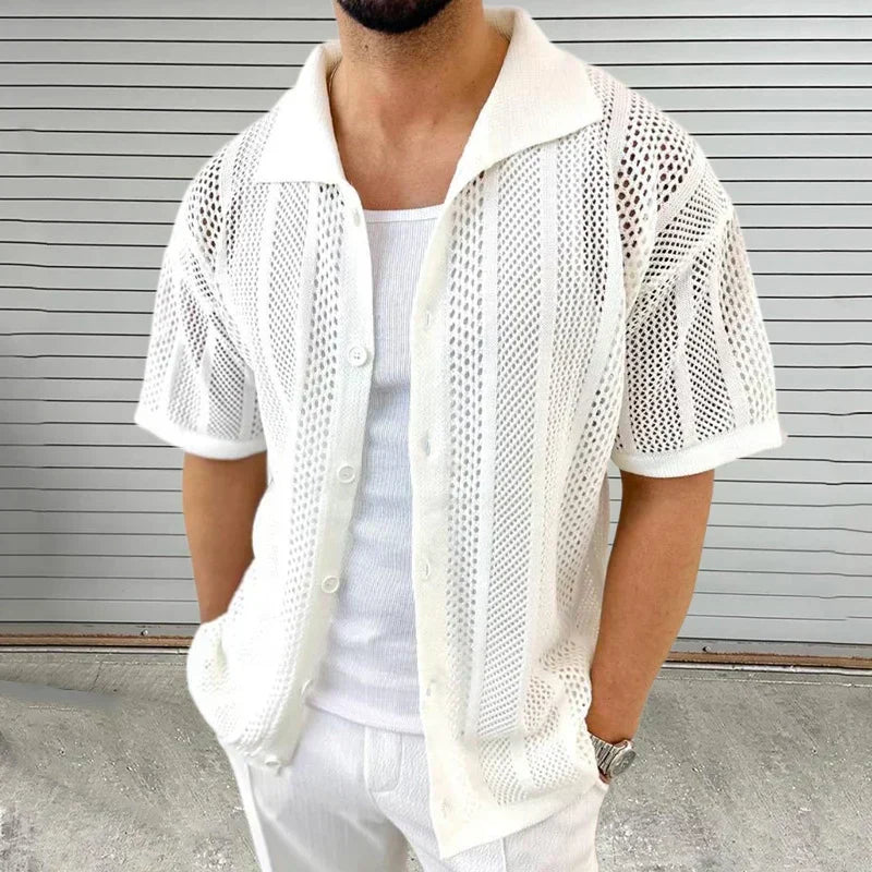 Men's fashion classic collar knit shirt, short sleeve, a comfortable and versatile summer leisure top.