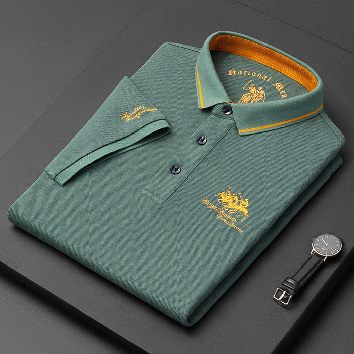 Versatile men's regular fit short sleeve polo with classic collar, ideal for casual summer style.