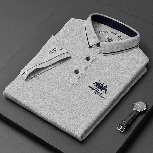 Men's smart casual short sleeve polo shirt featuring a classic collar, suitable for daily wear.