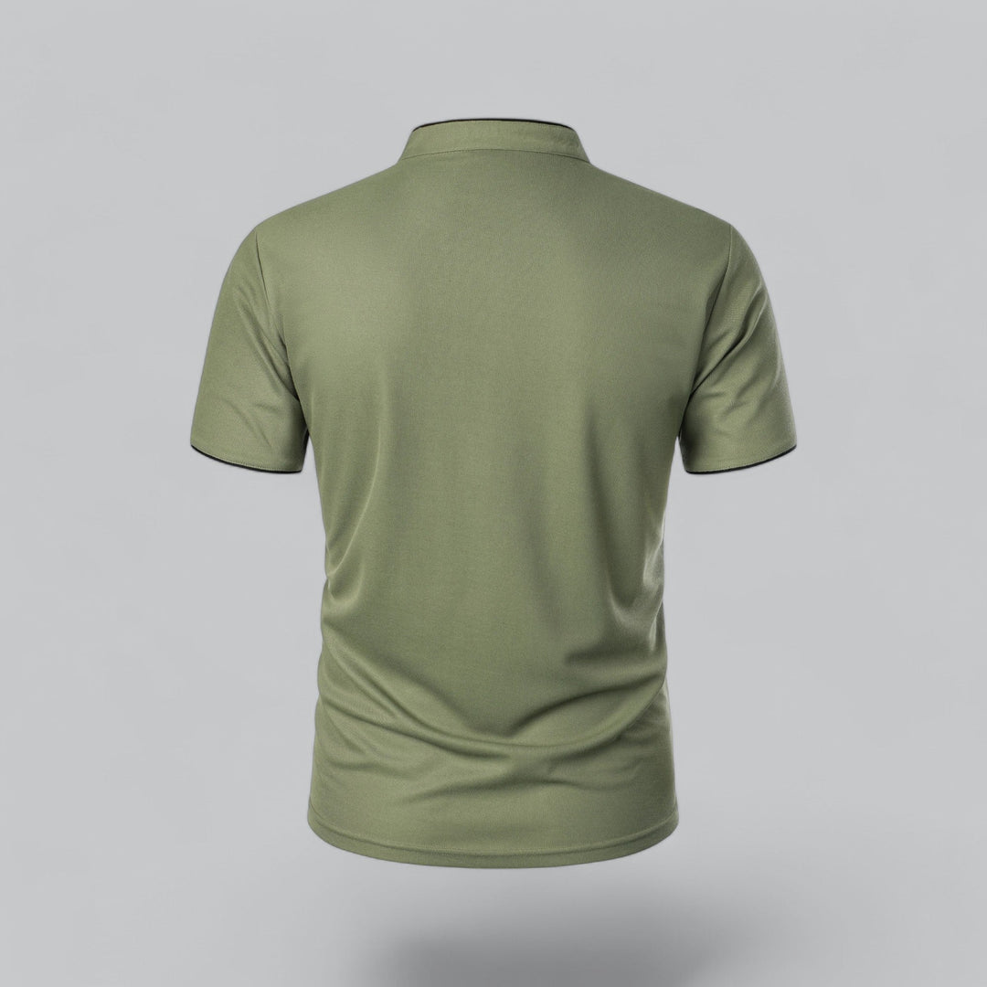 Classic men's collarless polo shirt, short sleeve and versatile for all seasons.