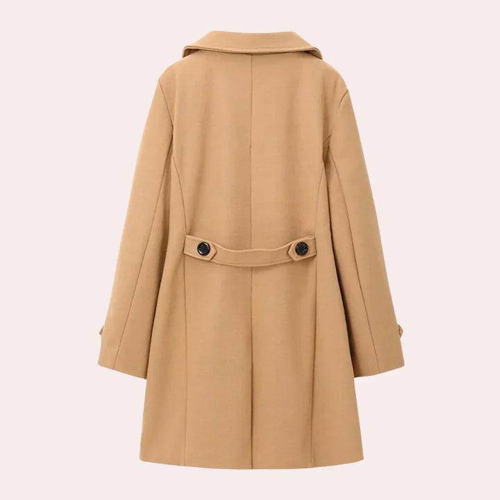 Elegant men's double-breasted trench coat. Tailored long overcoat for sophisticated classic outerwear fashion.