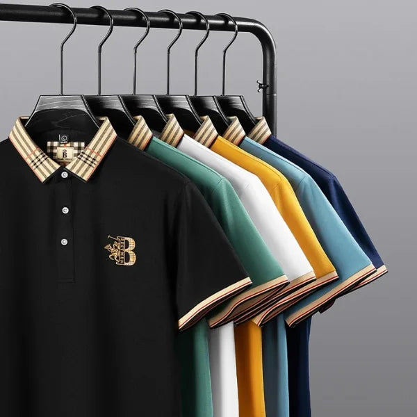 Breathable men's collared polo shirt, perfect for summer casual wear & smart fashion.