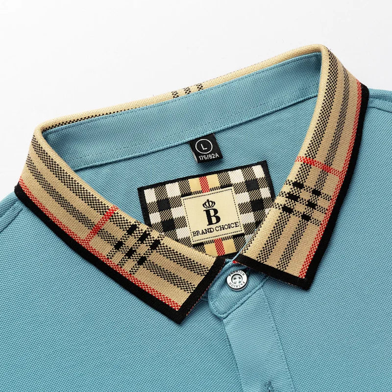Embroidered men's short-sleeve polo shirt, a smart casual fashion essential for daily style.