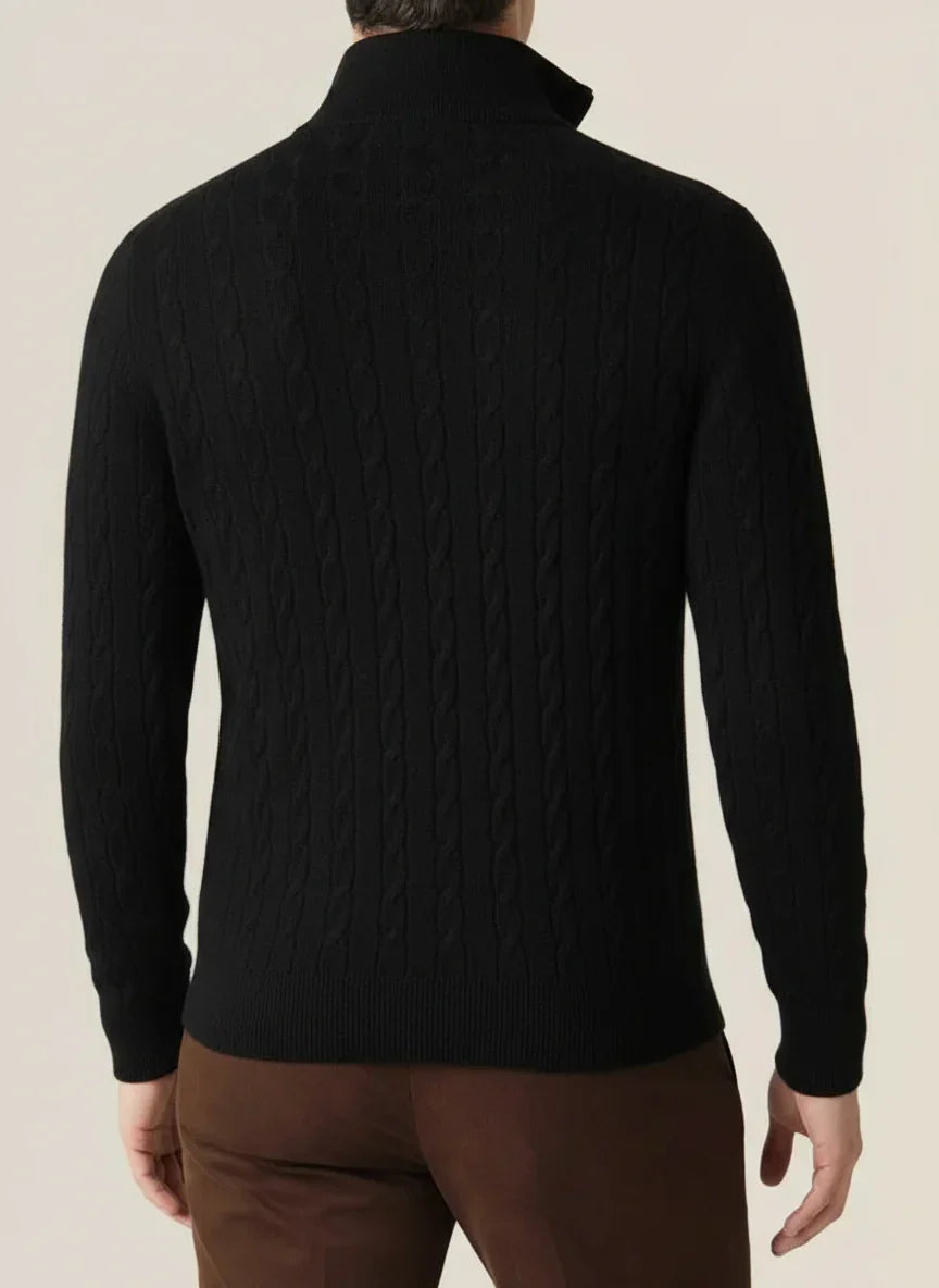 Cozy men's long-sleeve half-zip jumper with stand collar, perfect for winter layering & comfort.