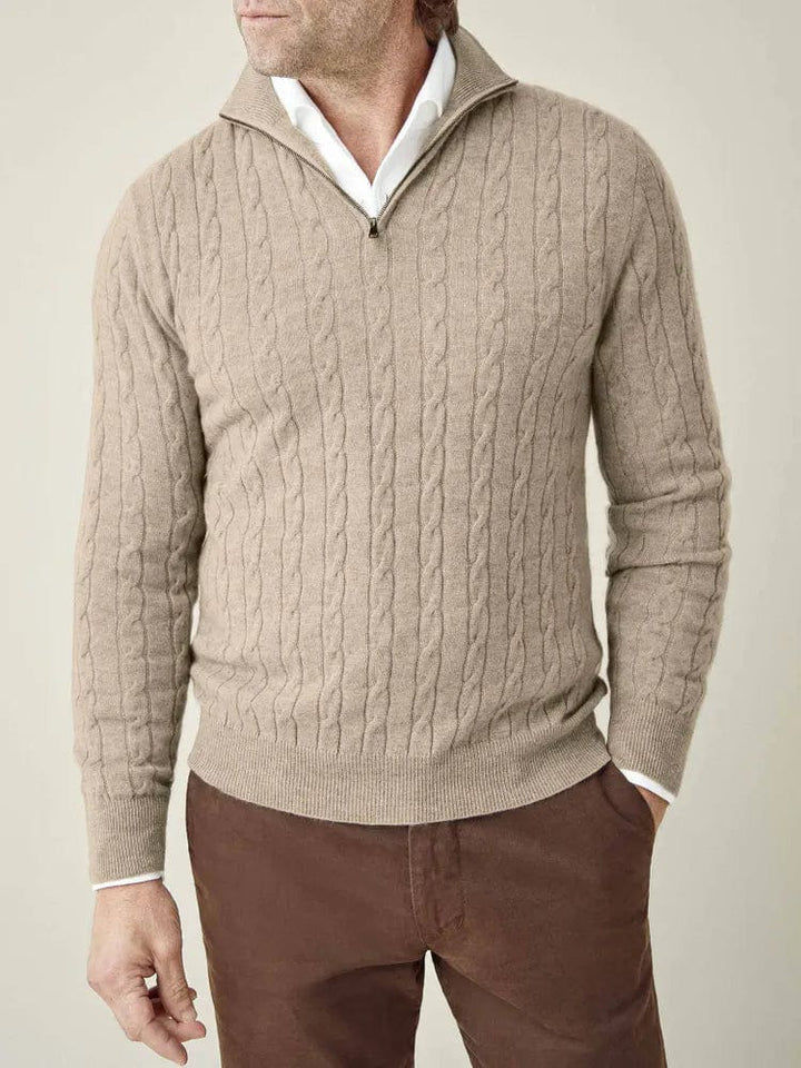 Classic men's half-zip jumper with stand collar for winter fashion. Great for layering & warmth.