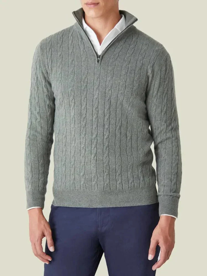 Men's smart casual half-zip jumper. Long sleeve, stand collar. Perfect for cozy winter wear.