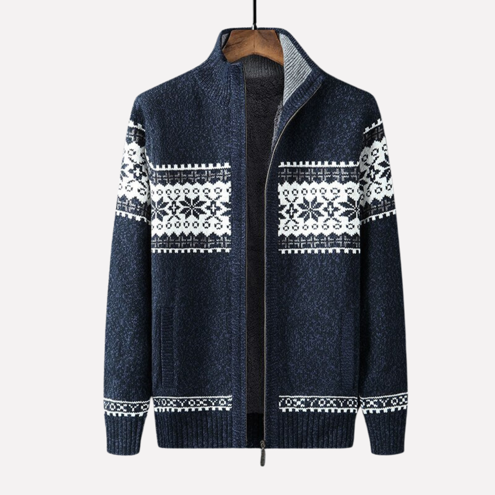 Stylish men's versatile winter cardigan in a relaxed fit. Perfect knitted sweater for casual cold weather wear.