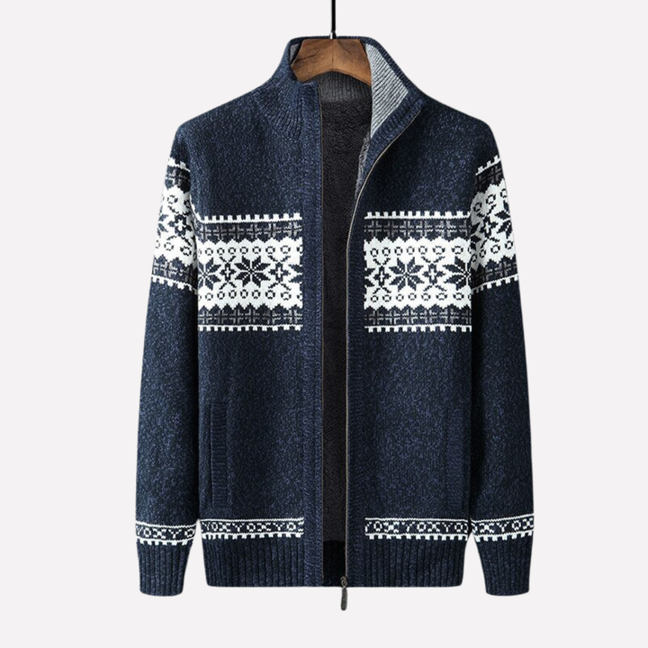 Stylish men's versatile winter cardigan in a relaxed fit. Perfect knitted sweater for casual cold weather wear.
