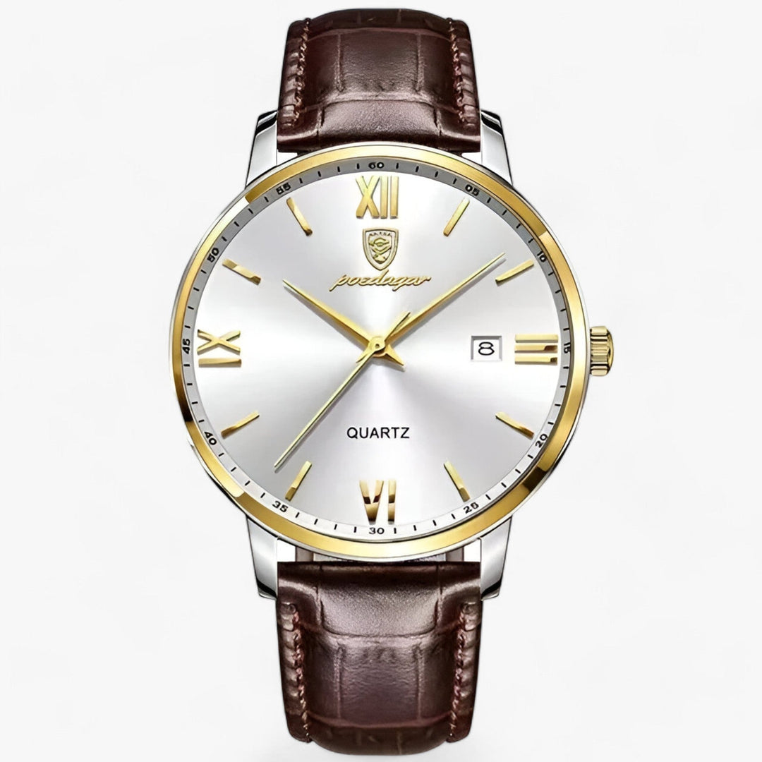 Men's classic leather strap quartz watch, elegant and versatile, perfect for business or casual wear.