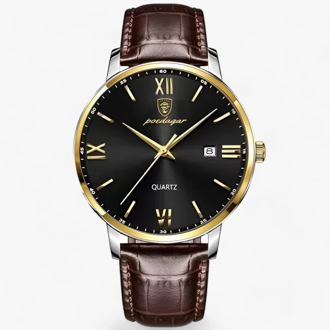 Elegant men's quartz wristwatch with a premium leather strap, a timeless accessory for any occasion.