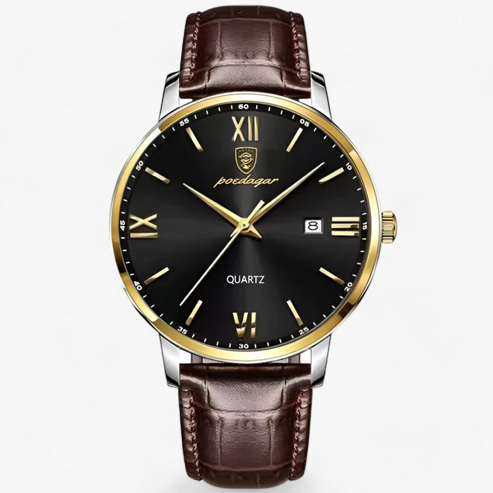 Elegant men's quartz wristwatch with a premium leather strap, a timeless accessory for any occasion.