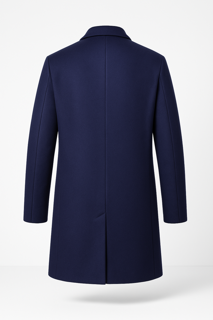 Stylish men's long overcoat, a classic winter trench coat with notch lapel. Perfect elegant outerwear.