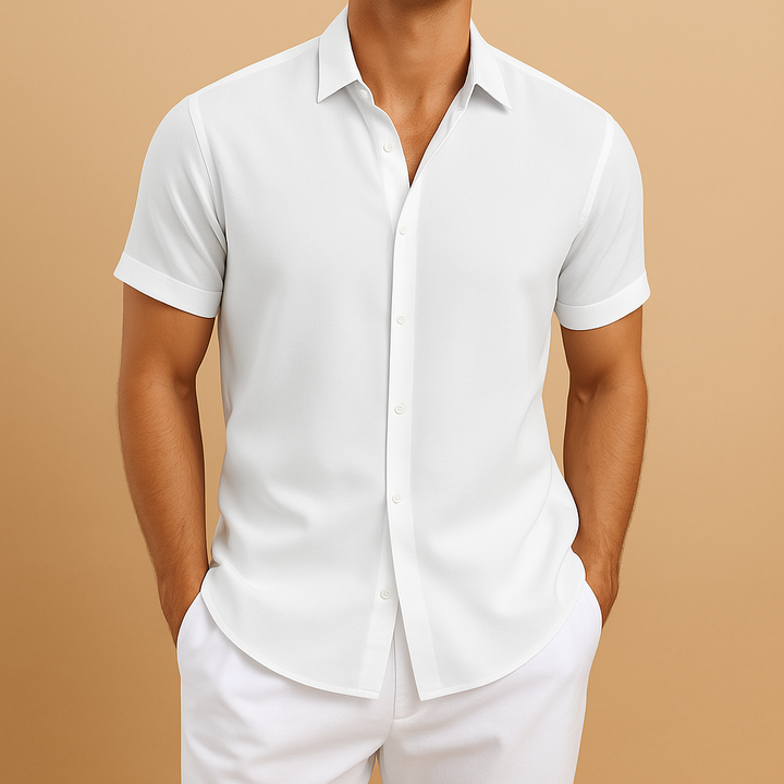 Versatile men's long sleeve button-down shirt, blending classic style for casual and semi-formal occasions.