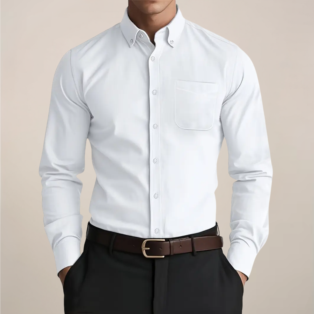 Men's classic long sleeve button-up shirt. Versatile for casual outings or professional office wear. A wardrobe staple.