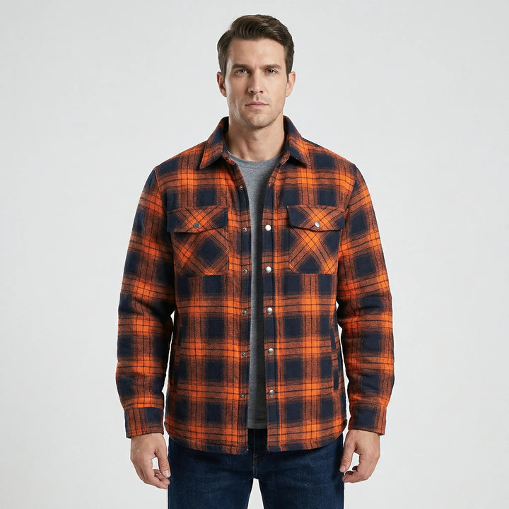 Classic men's lumberjack jacket with iconic plaid pattern. Warm for fall & winter wear.