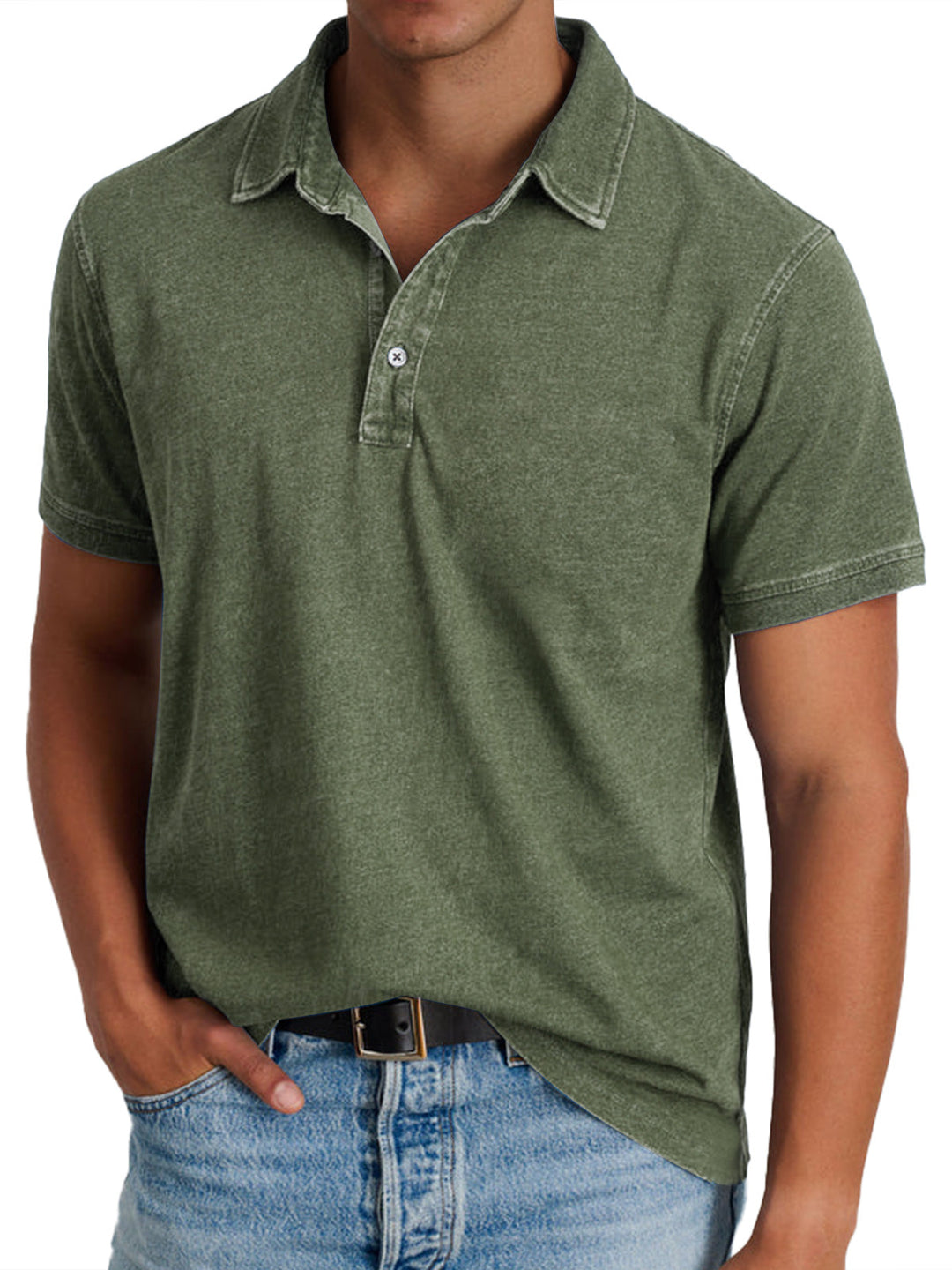 Men's short sleeve classic polo, relaxed fit. A smart casual top with a button placket for versatility.