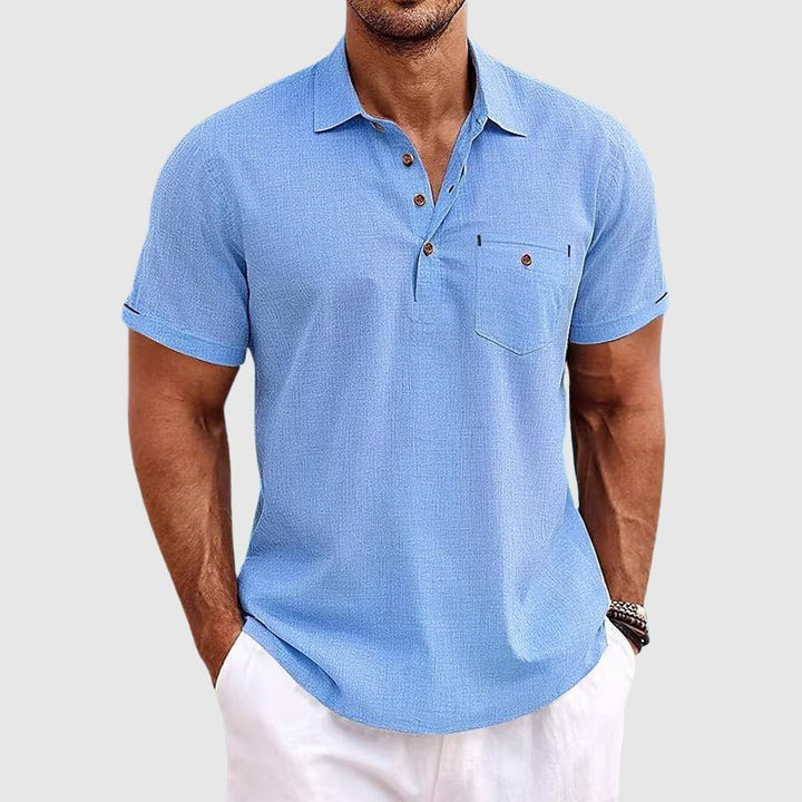 Men's classic polo shirt with chest pocket. Ideal for refined comfort and versatile casual or semi-formal wear.