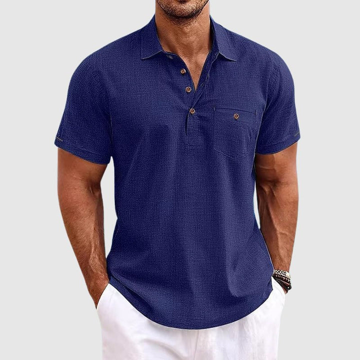 Stylish men's polo shirt with chest pocket for summer comfort. A classic short sleeve top for your wardrobe.