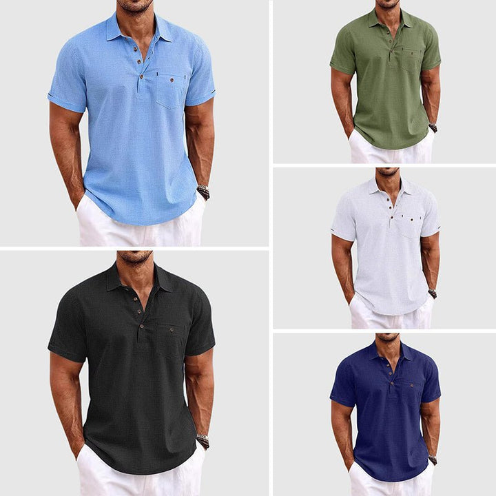Comfortable men's classic polo shirt with chest pocket. A versatile short sleeve top for everyday wear.