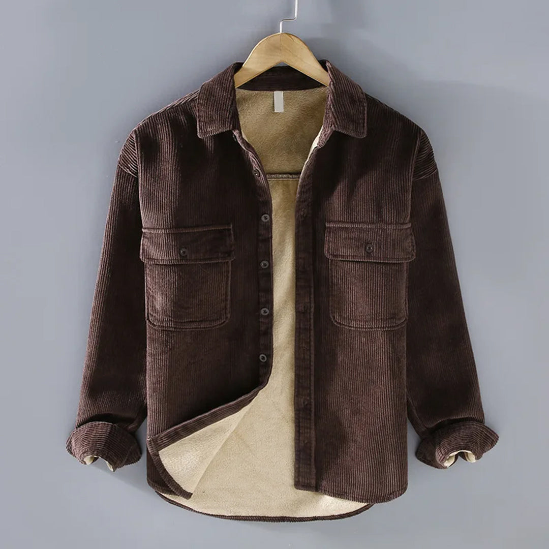 Warm men's ribbed corduroy jacket, ideal for winter and fall. Comfortable, casual everyday outerwear & fashion.