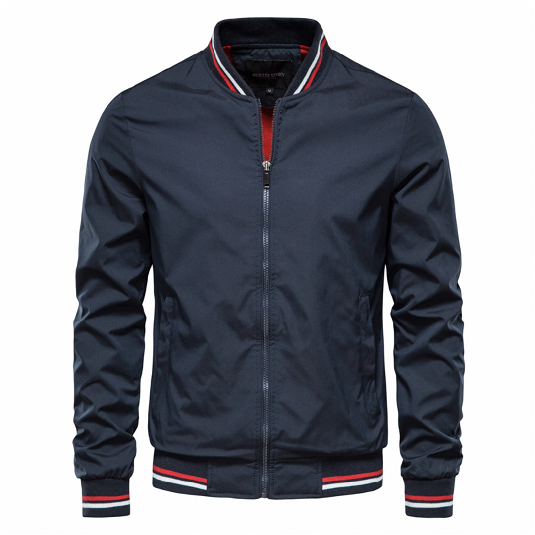 Durable slim fit men's bomber jacket, classic ribbed trim design for versatile everyday wear.