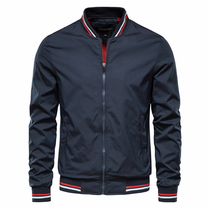 Durable slim fit men's bomber jacket, classic ribbed trim design for versatile everyday wear.