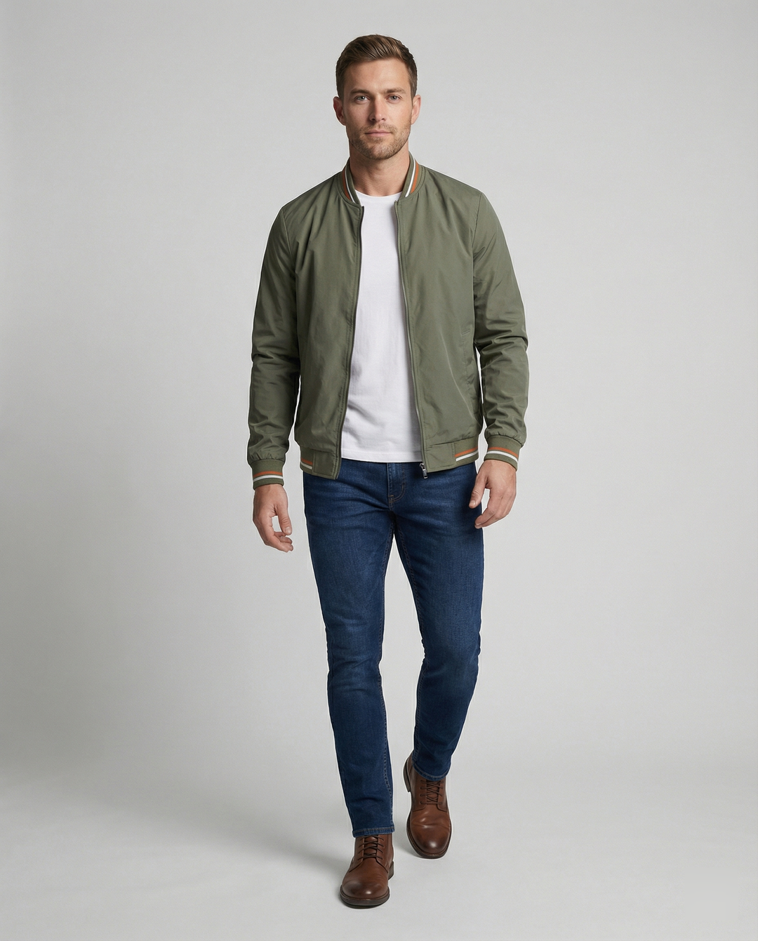 Slim fit men's bomber jacket with ribbed trim, perfect for versatile everyday casual style.