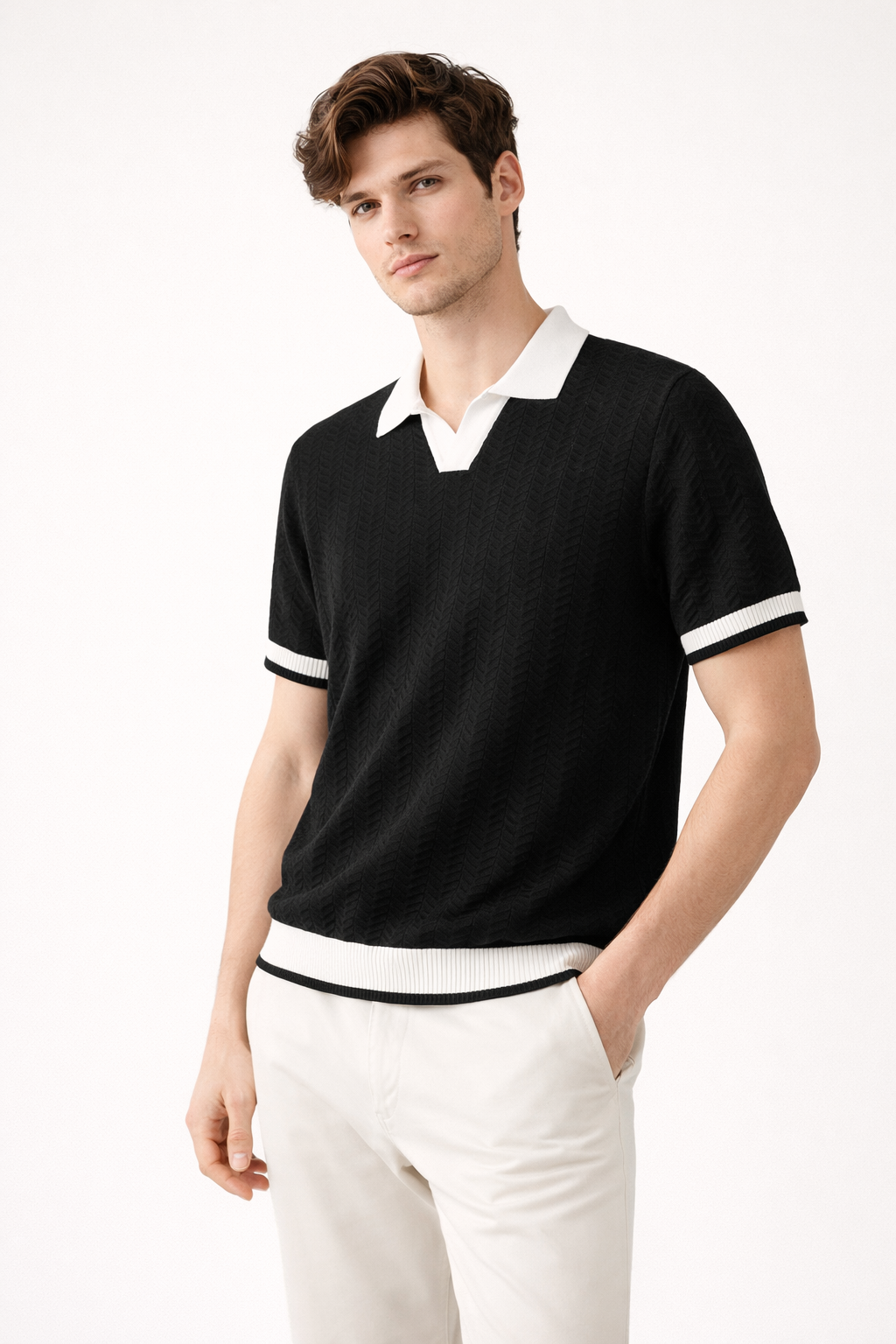 Stylish men's polo shirt with a modern fit, short sleeves, and classic collar for a sharp, casual look.