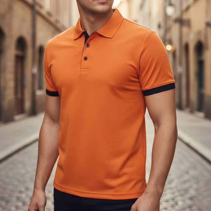 Versatile men's short sleeve polo shirt, solid color. Classic style, suitable for various casual occasions.
