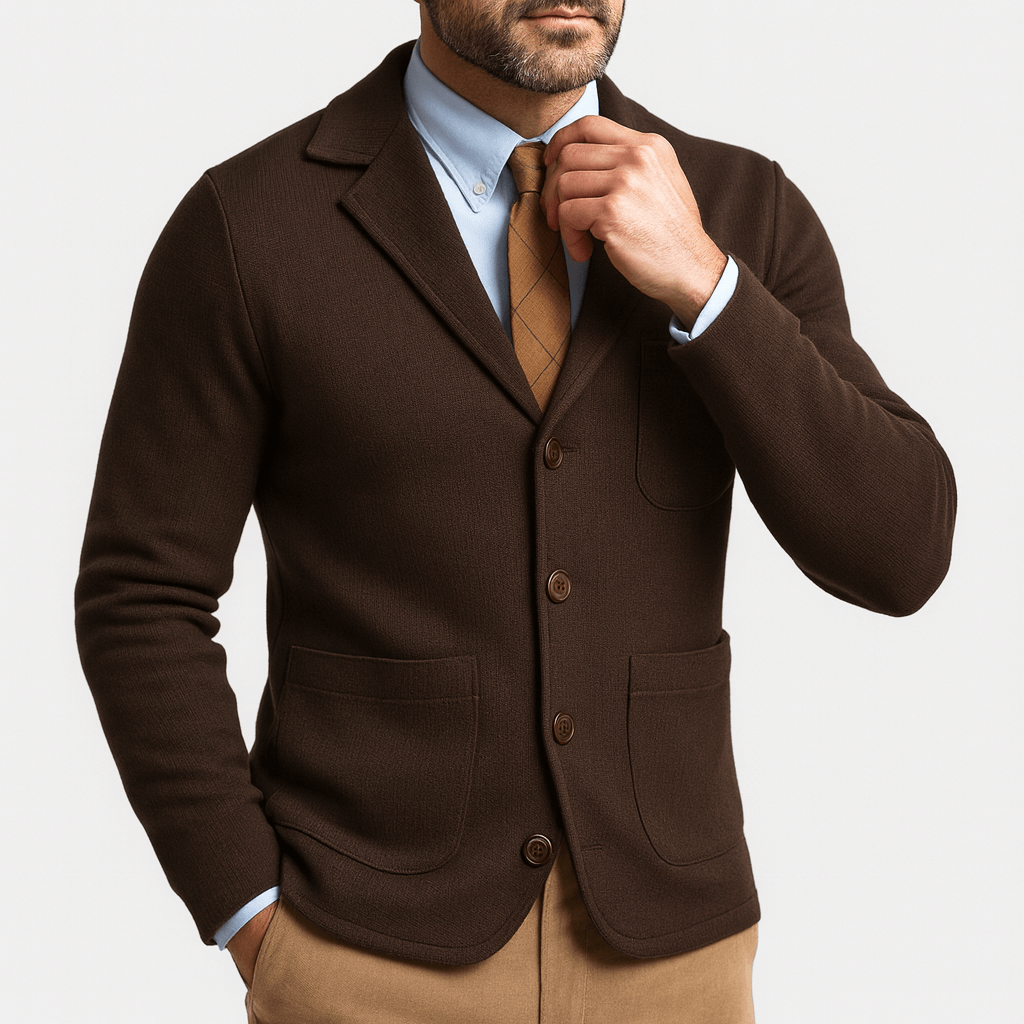 Classic men's tailored blazer, showcasing a smart and sharp profile for diverse occasions.