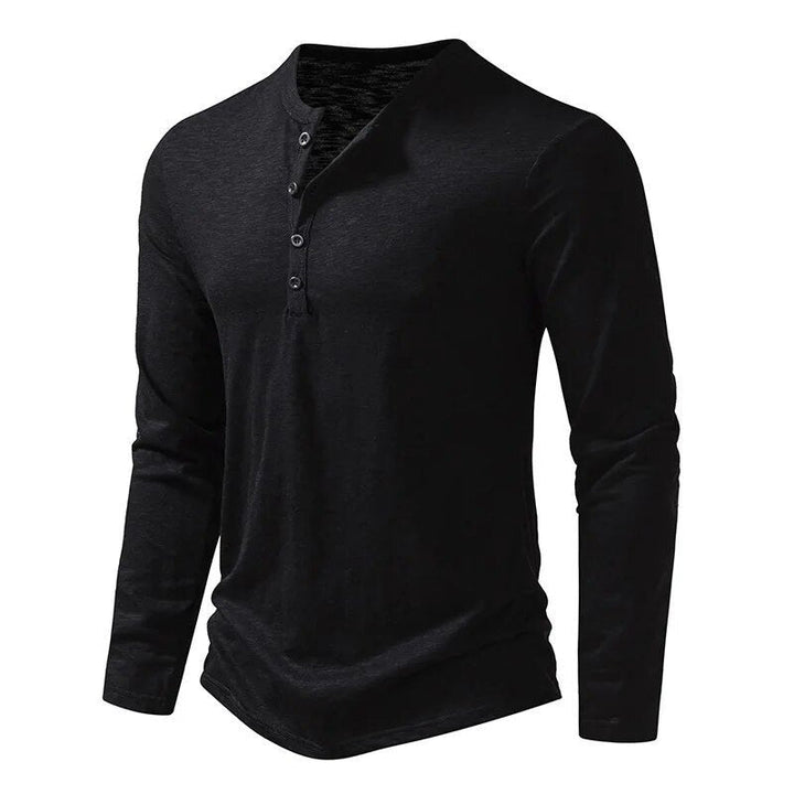 Burgundy men's classic slim fit Henley, offering a stylish long sleeve option for casual wear.