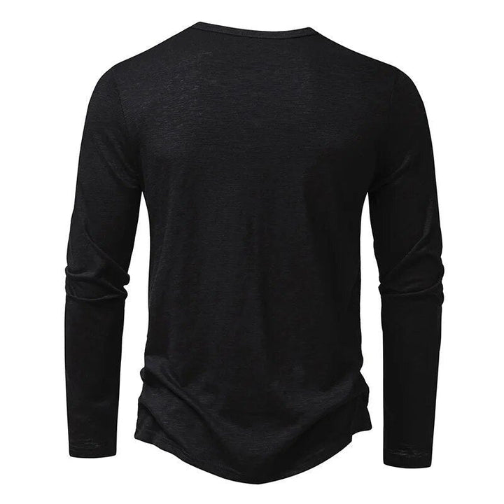 Men's beige slim fit Henley shirt, a classic long sleeve top for effortless everyday style.