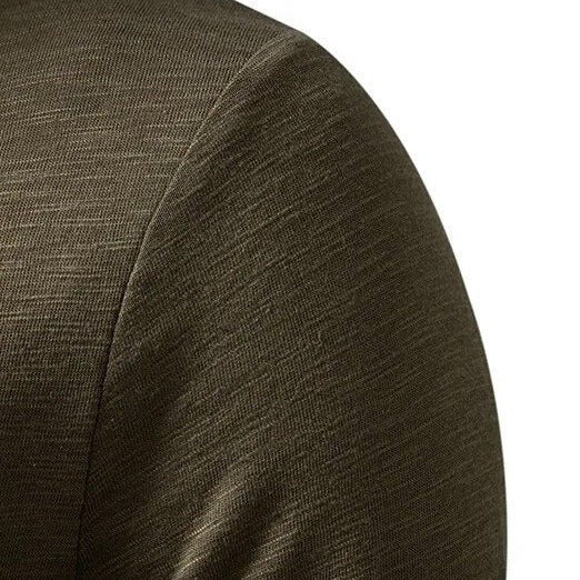 White men's slim fit Henley, a comfortable long sleeve top for versatile everyday casual wear.