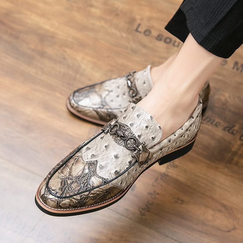 Stylish men's textured finish slip-on dress loafers, ideal for formal events and office.