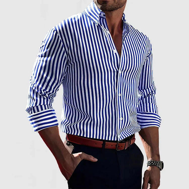 Men's classic striped long-sleeve button-down shirt for versatile everyday style and comfort.