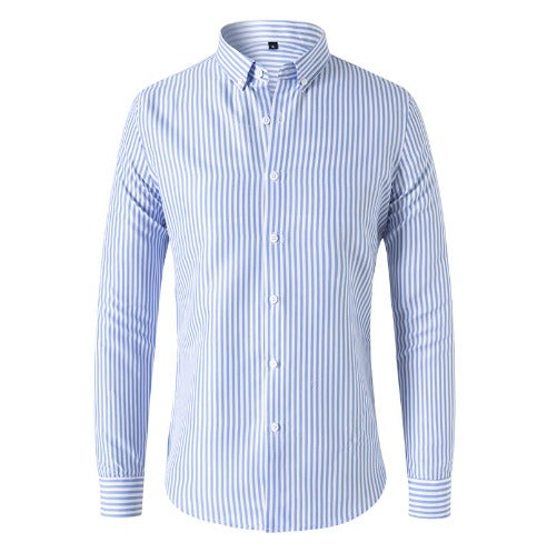 Comfortable men's striped long-sleeve top. Versatile for casual wear, office, or business casual outfits.