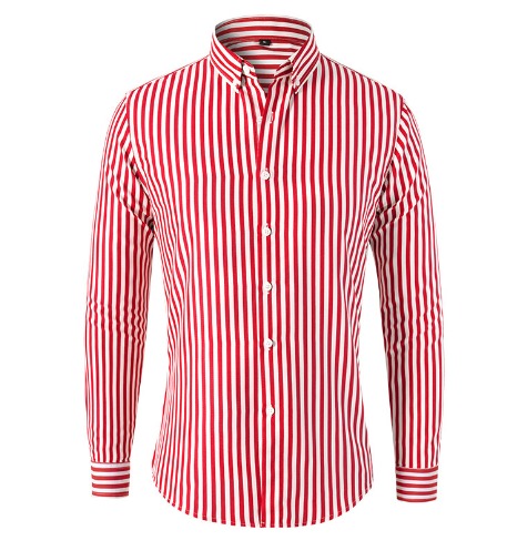 Stylish men's striped button-down top with long sleeves. Classic pattern, slim fit for modern everyday fashion.